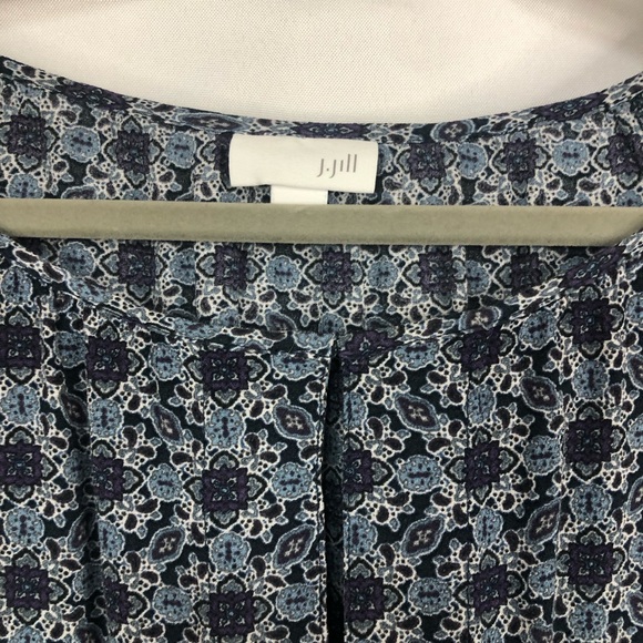 J. Jill Peasant Blouse Top Raglan Blue Geometric Pattern - Picture 5 of 10